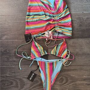 SKATIE- BNWT Colorful Striped Bikini Set with matching skirt! Sooo cute
